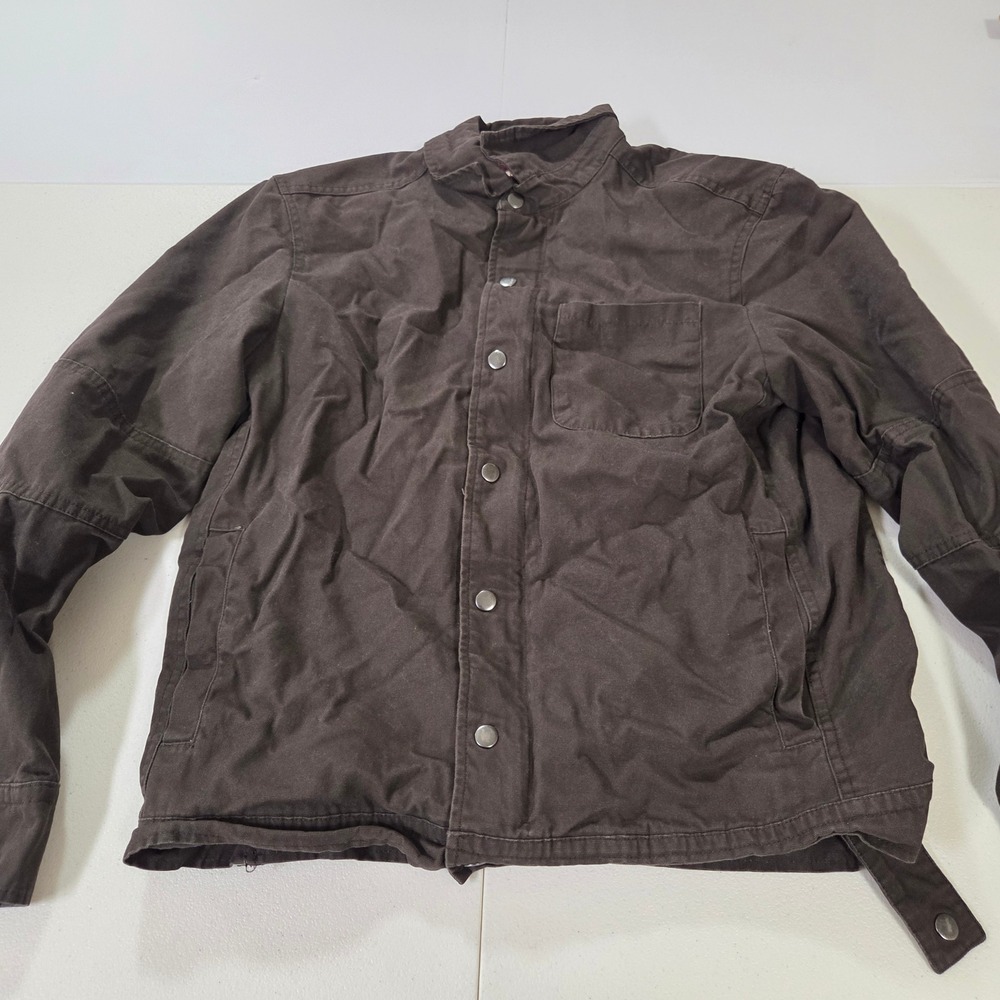 Alesbury Mens Canvas Workwear Jacket Dark Brown Snap Front Chore Coat Size M